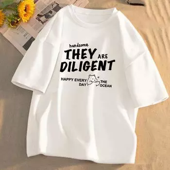 Хлопок с коротким рукавом, национальная мода, белая, с круглым вырезом, свободная повседневная футболка в стиле ретро в Гонконге M