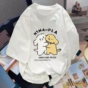 Cotton Short Sleeve T-shirt Women 2025 Summer American T-shirt Dog Casual XS