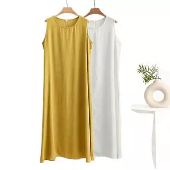 Cotton Silk Women s Tank Top Casual Dress Cotton Solid Color Thin Beach Dresses s