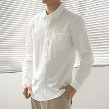 Простая повседневная рубашка из хлопка для мужчин с длинным рукавом, весенняя японская молодежная рубашка, однотонная рубашка для мужчин M белый