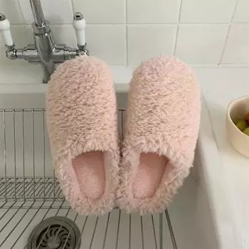 Cotton Slippers 2025 New Plush Pantuflas Women Autumn Winter Household Non-slip Warm Flat Slides Home Shoes Indoor Fur Slippers 36-37 бежевый