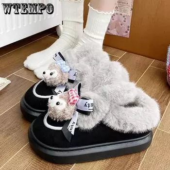 Cotton Slippers for Women In Winter Indoor Home for Couples Cute Plush Slippers for Outdoor Wear In Autumn and Winter 36-37 чёрный