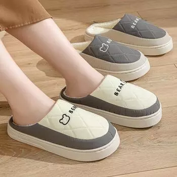 Хлопковые тапочки мужские зимние новые домашние хлопковые туфли сложенные утолщенные теплые женские шерстяные тапочки для пары родов 36-37 белый