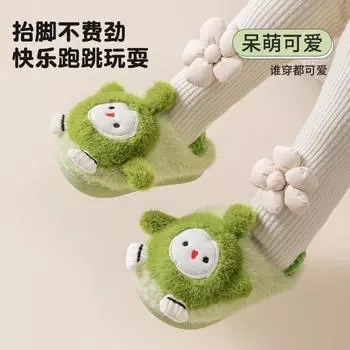 cotton slippers winter boys and girls home indoor cute cartoon plush slippers infant baby cotton shoes 140 (shoe inner length 13cm) зелёный