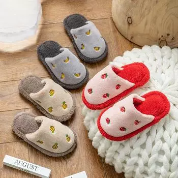 cotton slippers Winter boys and girls warm home indoor shoes soft sole non-slip plush baby cotton slippers 18 (inner length 16/suitable for foot length 15cm) зелёный