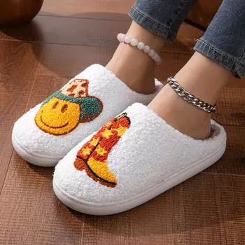 Cotton Slippers Women Indoor Bedroom Soft Sole Non Slip Slides Woman Fluffy Plush Warm Winter Slippers for Home Zapatillas Mujer 38-39 белый