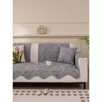 Cotton Sofa Cushion 2025 New Arrival French Mid-Ancient Cushion Summer Sofa Cover Fabric Non Slip Sofa Cushion Aromatic Depression-light gray 45*45 pillow case