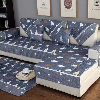 Cotton Sofa Cushion Four Seasons Simplicity Fabric Modern Combination Solid Wood Cushion Neutral Non Slip Winter Sofa Covers Happy Tree Blue Rhyme 45*45cm pillow core