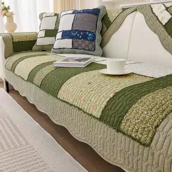 Подушка для дивана из хлопка Four Seasons Universal Splicing Pastoral Style Couch Подушка для дивана Трехцветная деревянная кромка для ушей Нескользящий чехол для дивана 50x50cm 1pcs серый