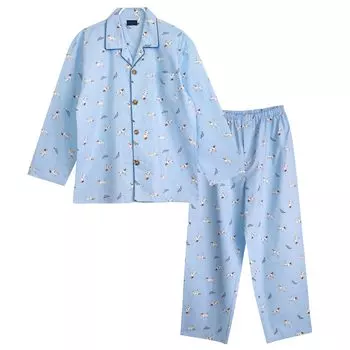 Cotton Soft and Top and Bottom Long Dog All Year Sizes Available Men s 100% Pajamas, Comfortable, Set, Sleeve, Print, Spring, Summer, Fall, Round, синий
