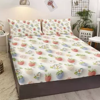 Cotton Strawberry 3-Piece Bedding Set, Country Style With 2 Pillowcases, Suitable For Living Room And Bedroom (Traditional) 99cmx199cm