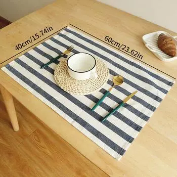 Cotton Stylish Western Tablecloth Chic Atmosphere Enhancement Blue Gingham Stripe Pattern Fully Washed Small Table Runner 40x60cm