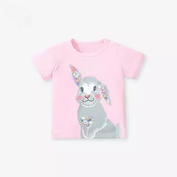 Футболка из хлопка детская с короткими рукавами, летняя новая футболка из хлопка для девочек, детская футболка с круглым вырезом и рисунком в виде мультфильма 90cm