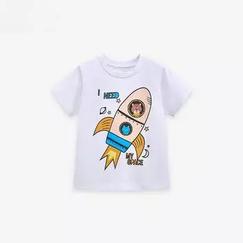 Футболка из хлопка Летняя футболка из хлопка для мальчика Детский топ с водяным знаком Детская футболка с рисунком «Ракета» 90cm