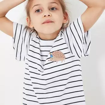 Футболка из хлопка, летняя новая полосатая футболка для девочек, детский топ с короткими рукавами в мультяшном стиле для девочек 90cm