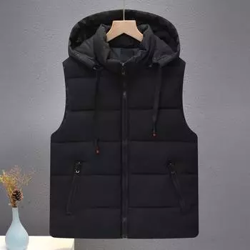 Cotton vest men s autumn and winter thickened warm removable hooded vest large size casual cotton vest student cotton jacket M (60-42.5 kg) чёрный