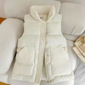 Cotton vest women s 2024 autumn and winter new version stand-up collar loose outer wear sleeveless cotton clothes cotton vest vest vest vest tide M чёрный