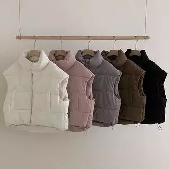 Хлопковый жилет женский осенне-зимний новый свободный короткий воротник-стойка пуховый жилет жилет жилет верхняя одежда тренд S чёрный