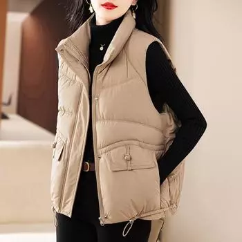 Cotton vest women s autumn and winter new fashion thickened cotton vest loose stand-up collar short cotton vest tide M белый