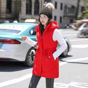 Хлопковый жилет женский зимний новый средней длины тонкий пуховик из хлопка с завязками на плечах тепловой жилет с зажимом для лошади L белый