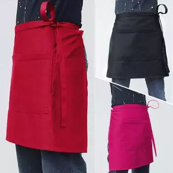 Cotton Waist Apron With Pockets Premium Waterproof Anti-oil Anti-fouling Dust-proof Cooking Apron красный