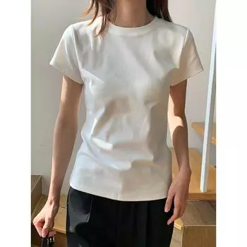 Cotton White Short Sleeve T-Shirt Women s Spring and Summer Korean Slim Fit Half Sleeve Basic Style round Neck Tops Inner Bottoming Shirt 9019 White 2XL