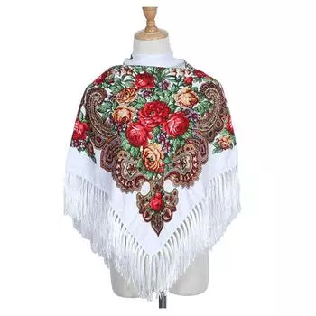 Cotton Women Printing Pashmina Russian Style Floural Wraps Square Scarf Tassel Scarf Shawl
