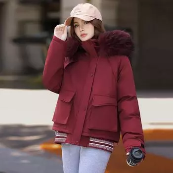 Cotton women s winter new 2025 Korean version of hooded large fur collar thickened short women s padded jacket jacket M