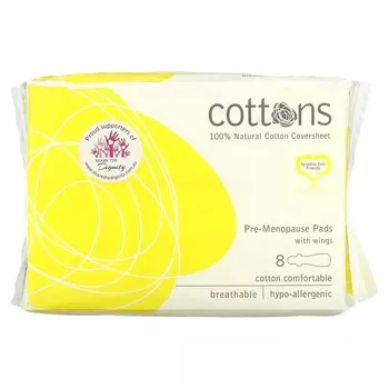 Cottons, 100% natural cotton cover sheet, premenopausal wing pad, 8 pads