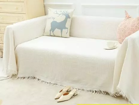 Чехол для дивана с кисточками и вафельной подушкой, чехол для дивана, одеяло, белое серое полотенце для дивана, чехол для мебели в гостиной 90x90