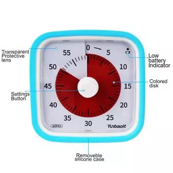 Countdown Timer Silent Mode Kids Alarm Clock Time Management Tool with Night Light 60 Minute Visual Timer with Protective Case синий