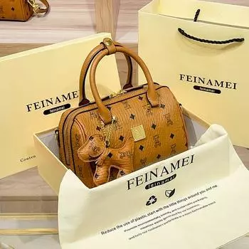 Counter Genuine Goods Genuine Leather Boston Handbag Pillow Bag Women s Crossbody Small Shoulder Bag 2025 New Bags Spring and Summer Brown Large 861