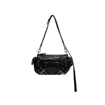 Counter Quality Deinet South korea Motorcycle Bag Drawstring Pocket Tote Bag Rivet Shoulder Shoulder Handbag Women Black small size