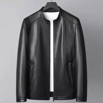 [Counter Quality] Осенне-зимняя мужская куртка из кожи, мужская кожаная куртка с воротником-стойкой из козьей кожи Premium Sense L чёрный