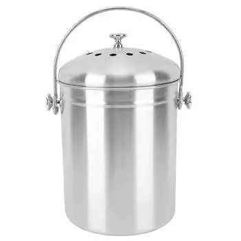Countertop Compost Bin Round Stainless Steel Remove Odors Composting Bin with Carbon Filters for