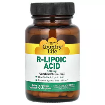 Country Life, R-липоевая кислота, 100 мг, 60 растительных капсул