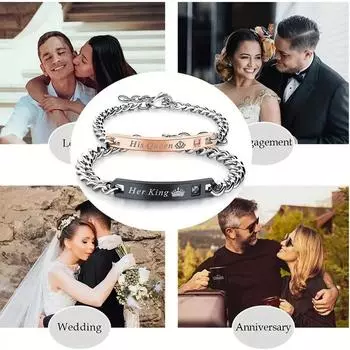 Couple Bracelets Jewelry Matching 2pcs/Set His Queen Her King Gift For Lover lovers Fashion For Women Men Accessories His Queen Her King