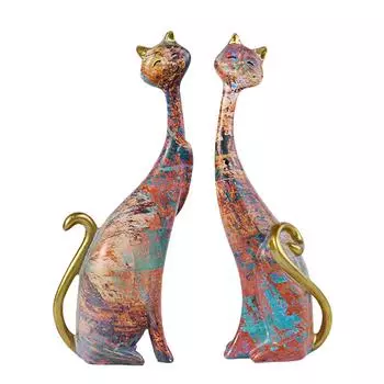 Couple Cat Figurine Animal Statue Sculpture Crafts for Home Bedroom Decor