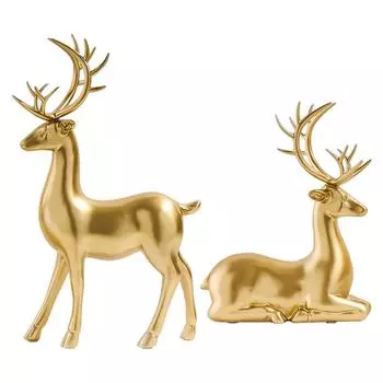 Couple Deer Statue Resin Animal Sculpture Reindeer Figurine Decoration