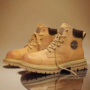 Couple leather rhubarb boots can t be kicked badly, velvet tooling boots, thick-soled heightening men s Martin boots, versatile boots for women 35