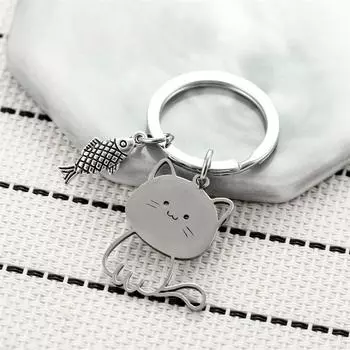 Couple Lovers Cat Fish Keychain Stainless Steel Kittens Keychain Cat Key Ring Jewelry Accessories Style 1