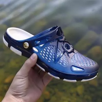 Couple Sandals Bag Head Hollow Jelly Shoes Breathable Large Size Men S Beach Hole Shoes 40 синий