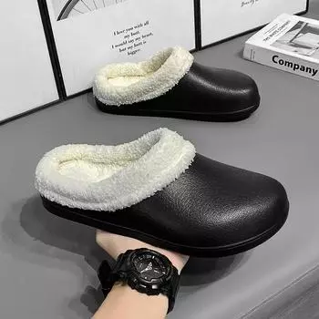 Couple Sandals Winter Women Fur Slippers Waterproof Warm Plush Household Slides Indoor Home Thick Sole Footwear Non-Slip Solid 36-37 хаки