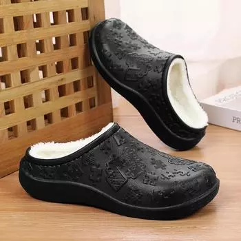 Couple Shoes Winter Plush Warm Slippers EVA Man Plush Hole Shoes Non-Slip Soft Sole Flat Winter Garden Shoes Home Hole Slippers 36-37 бежевый