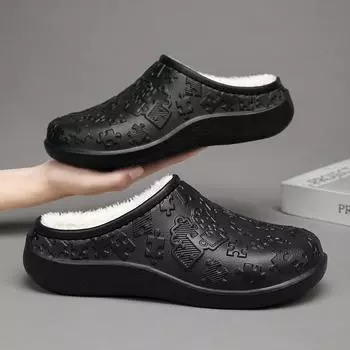 Couple Shoes Winter Plush Warm Slippers EVA Man Plush Hole Shoes Non-Slip Soft Sole Flat Winter Garden Shoes Home Hole Slippers 36-37 бежевый