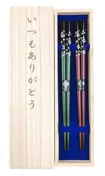 Couple silver cherry domestically made paulownia box with Respect for the Aged Pair Thank Starting Salary chopsticks, blossoms, green, purple,