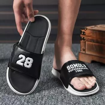 Couple slippers men s and women s outer wear summer trend home sandals men s sports beach cool shoes one-word large size 46 35 чёрный