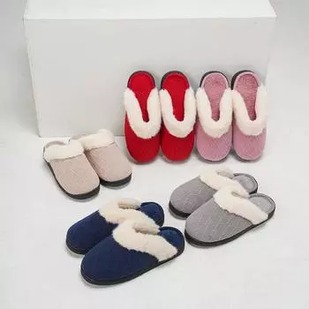 Couple-Style V-Shaped Winter Fur Slippers: Plush, Non-Slip, Thick-Soled, Warm Cotton for Home 44-45