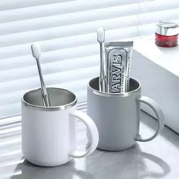 Couple Toothbrush Cup Stainless Steel Simple Style Student Outdoor Travel Washing Cup Bathroom Supplies Home Water Gargle Cup белый