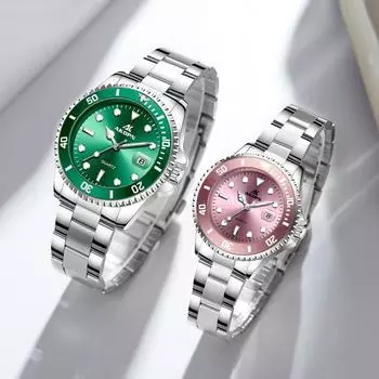 Couple Watch One Man and One Woman Waterproof Luminous Calendar Steel Belt Watch Fashion Business